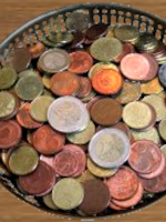 Spendenkorb mit Münzen